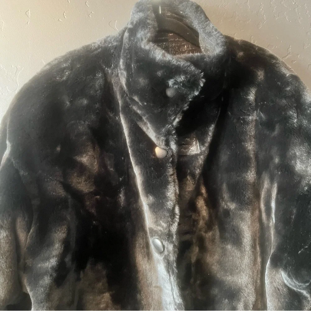 Winlit Reversible Jacket Luxurious Leather Faux Fur coat in Black L